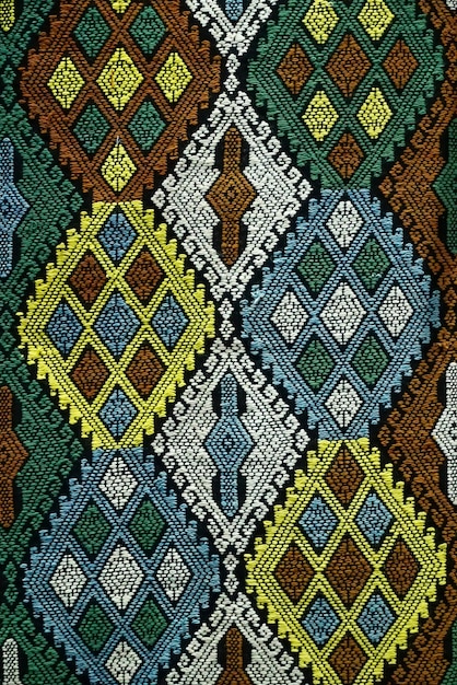 Tecidos artesanais tradicionais de algodão tecidos roupas da zona rural da tailândia têxteis design de moda para venda tecido tailandês padrão feito à mão fundo de perto vertical