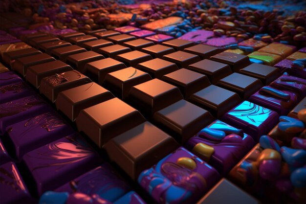 Un teclado con una barra de chocolate en el medio ai generativo