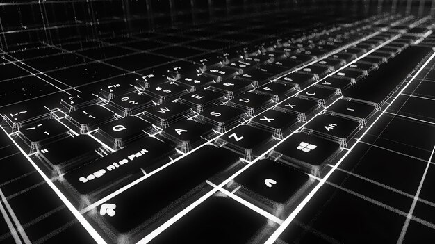 Teclado blanco brillante representación en 3D de un teclado de computadora con luz de fondo blanca teclas brillantes de un tecladero de computadora