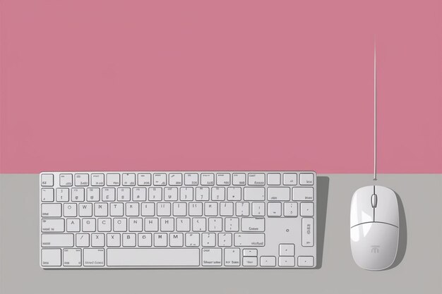 un teclado blanco con un fondo rosa y un ratón blanco