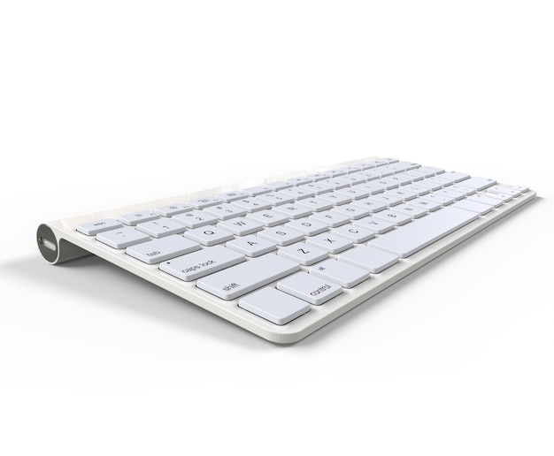 Teclado blanco otra vista en fondo blanco ideal para diseño digital e impreso