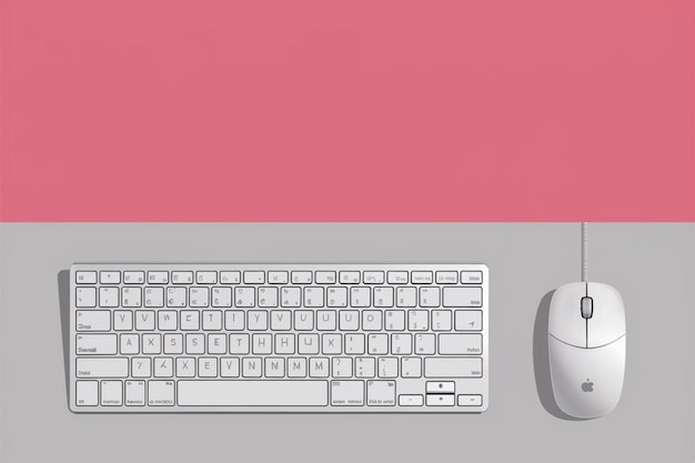 un teclado blanco con un ratón blanco y un fondo rosa