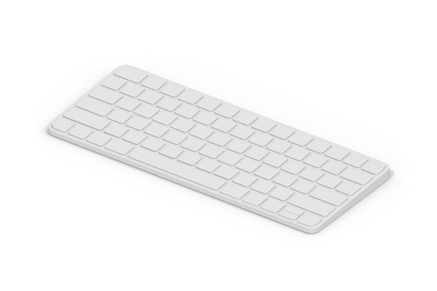 Un teclado blanco con un teclado blanco sobre un fondo blanco.