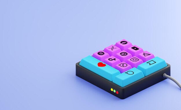 un teclado colorido con iconos de las redes sociales