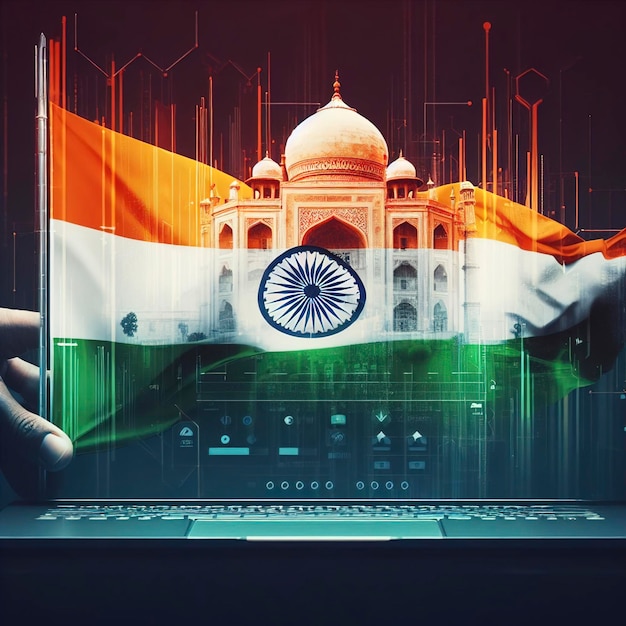 teclado de computadora con fondo digital teclado del ordenador con la bandera de la India y el mapa de la India