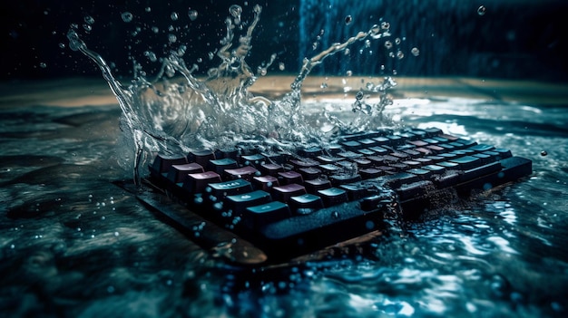 Teclado de computadora bajo la lluvia Imagen conceptual generativa ai