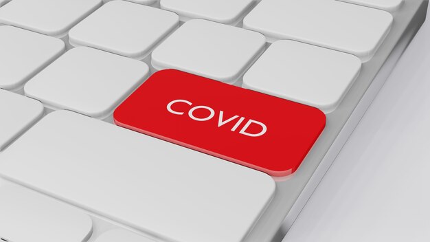 Teclado de computadora con la palabra COVID, concepto de salud randering 3D