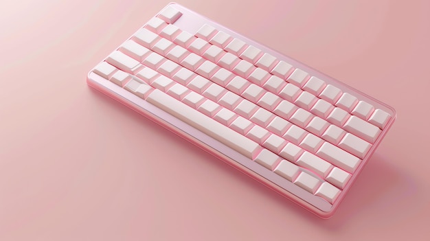 Foto un teclado de computadora rosa y blanco el teclado tiene un diseño moderno con teclas cuadradas y una barra de espacio transparente se coloca sobre un fondo rosa