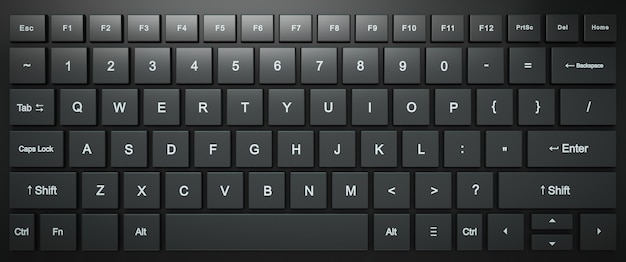 Teclado de computador preto. vista de cima.