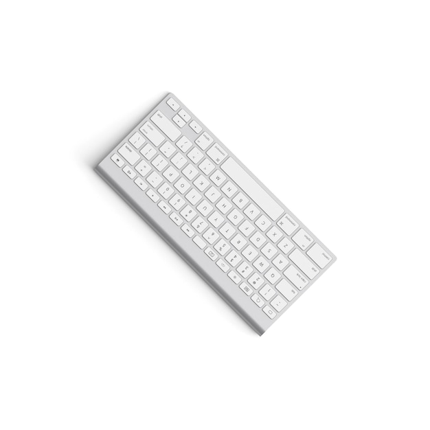 Teclado inalámbrico aislado en fondo blanco imagen de alta calidad vista frontal superior negro completamente girado multifuncional colocado blanco completo