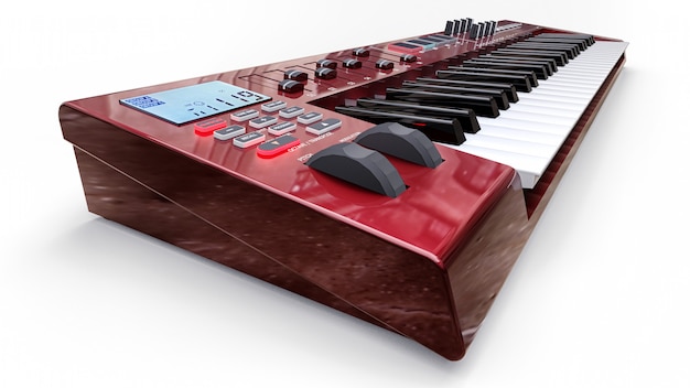 Teclado MIDI sintetizador rojo