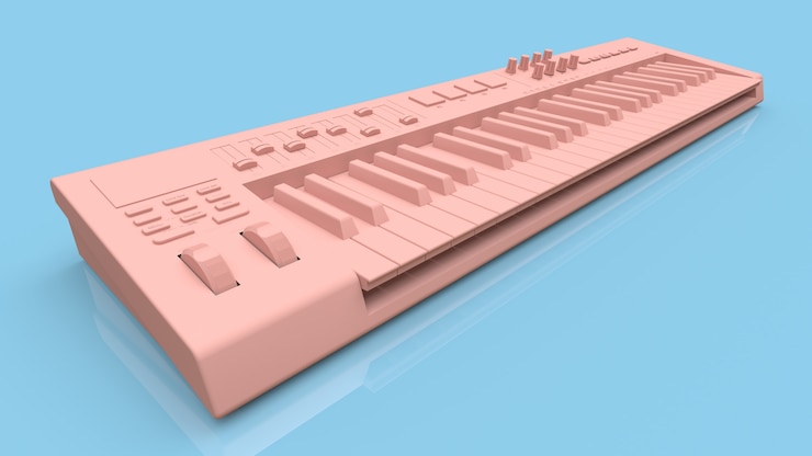 Foto teclado midi sintetizador rosa