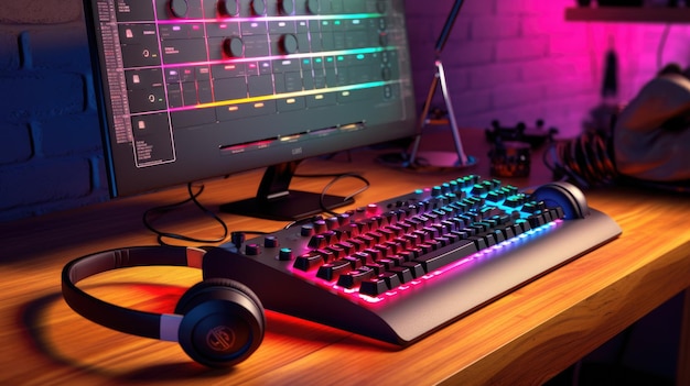 Un teclado y un monitor con un logo rgb.