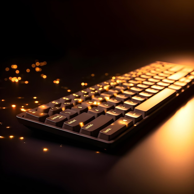 Un teclado negro con luces y las palabras