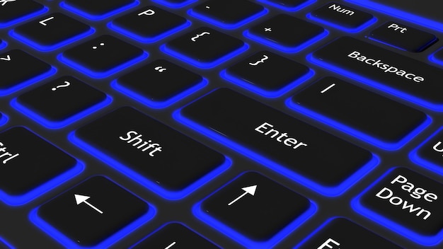 Teclado negro portátil con fondo azul claro