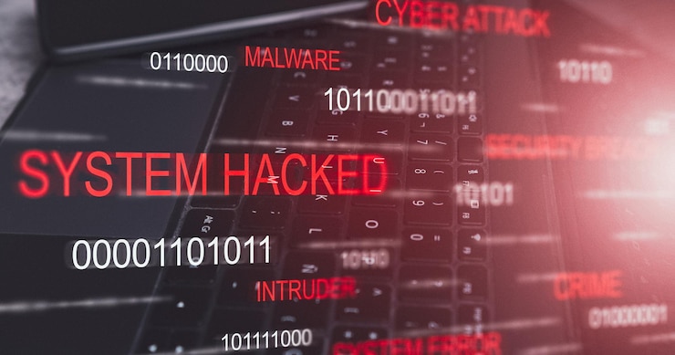 Foto teclado de portátil de escritorio con alerta de sistema hackeado pantalla vr concepto de información comprometido