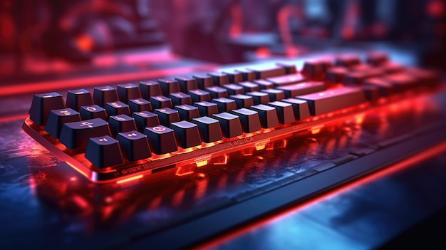 Un teclado rojo y negro con las letras q1.