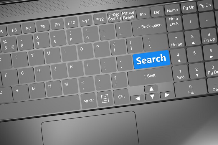 Foto teclado con texto de búsqueda