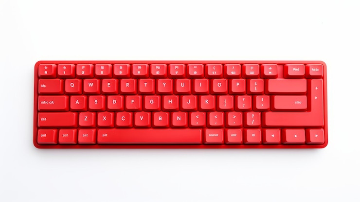 Foto teclado vermelho em fundo branco mote kei style com resolução de 8k