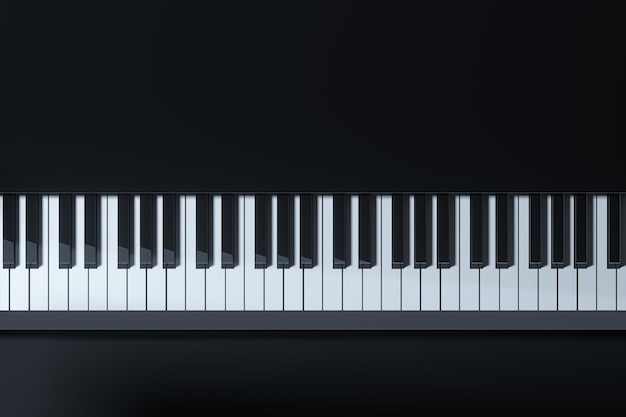 Foto teclas de piano com renderização 3d de fundo escuro