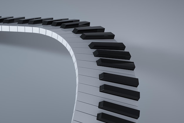 Teclas de piano com renderização em 3d de fundo branco