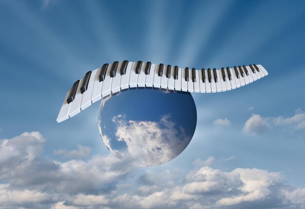 Teclas de piano no céu no globo