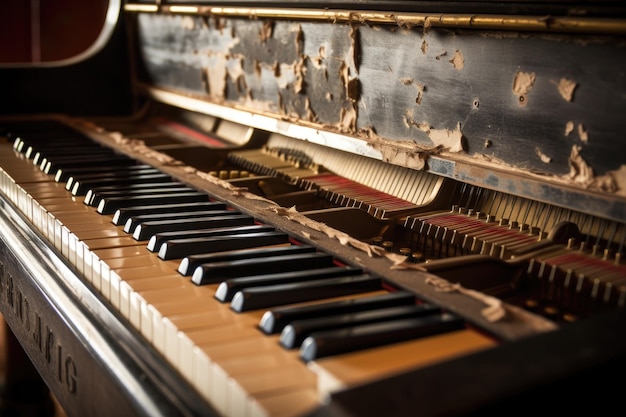 Teclas de piano de cola vintage con desgaste creadas con ai generativo