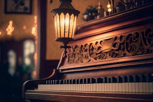 Teclas de piano con hermoso efecto bokeh de fondo IA generativa