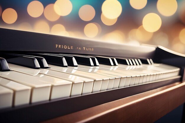 Foto las teclas del piano en primer plano en un fondo borroso con bokeh