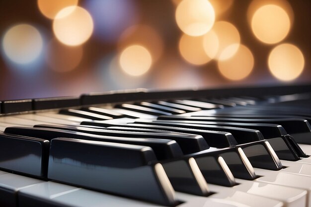 Foto las teclas del piano en primer plano en un fondo borroso con bokeh