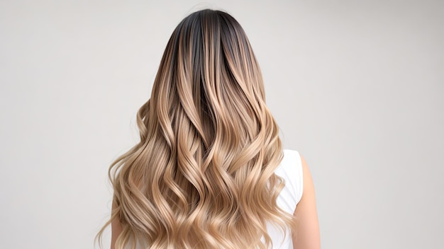 Técnicas de color de cabello de moda Ombre y Balayage en una mujer modelo desde atrás