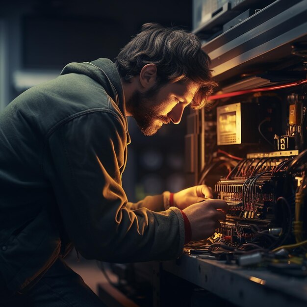 Técnico de calefacción haciendo la comprobación final