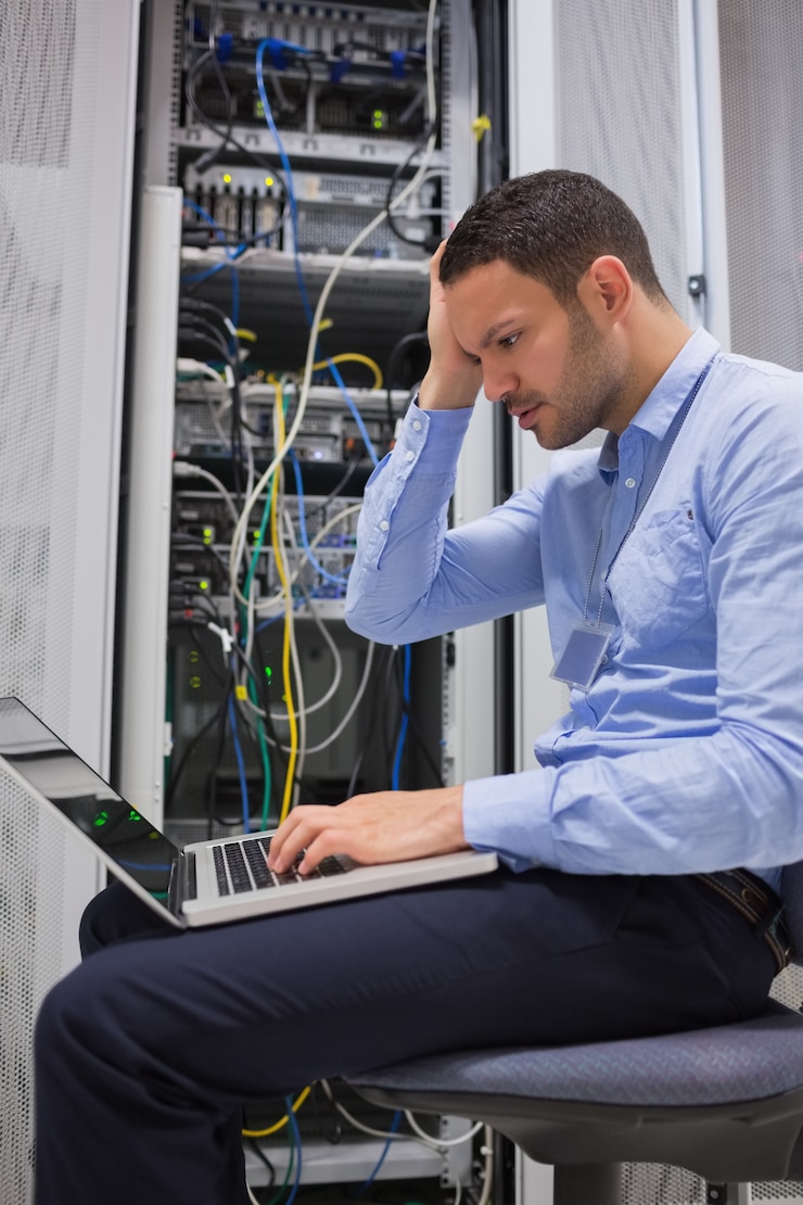 Foto técnico de datos estresarse