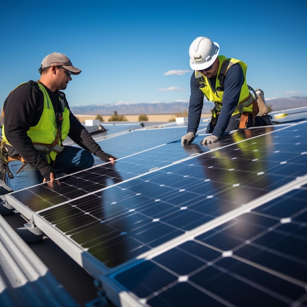 Foto técnico de painéis solares