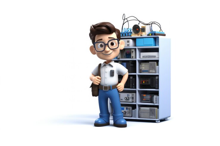 Foto técnico de dibujos animados tecnología de fondo blanco