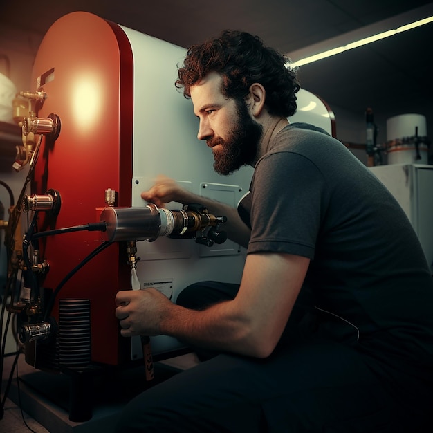 Técnico fontanero reparando el agua con llave inglesa