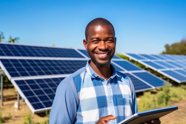 Técnico inspeccionando painéis solares