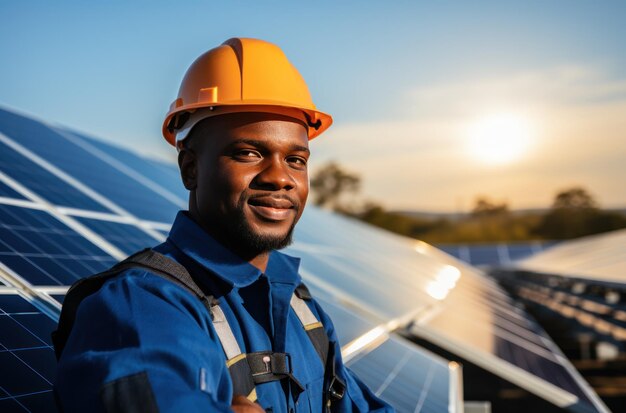 Técnico instalando paneles solares en el tejado