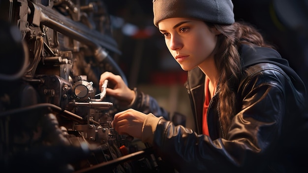 Técnico de mantenimiento de aeronaves trabajando en la ilustración de la turbina