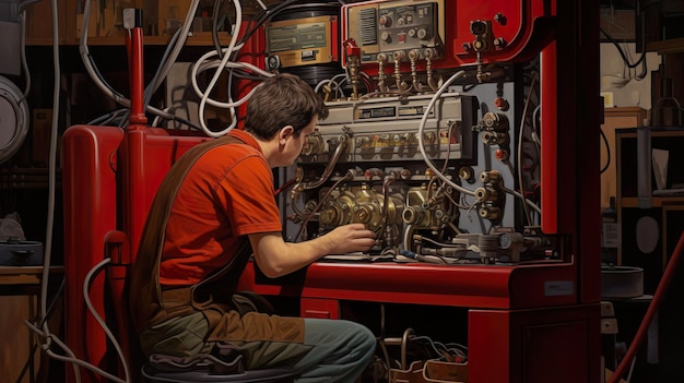 Técnico de mantenimiento de aeronaves trabajando en la ilustración de la turbina