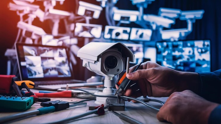Foto técnico profesional de cctv en el trabajo