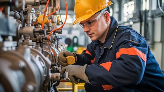 Técnico de servicio de IA generativa en una estación compresora comercial