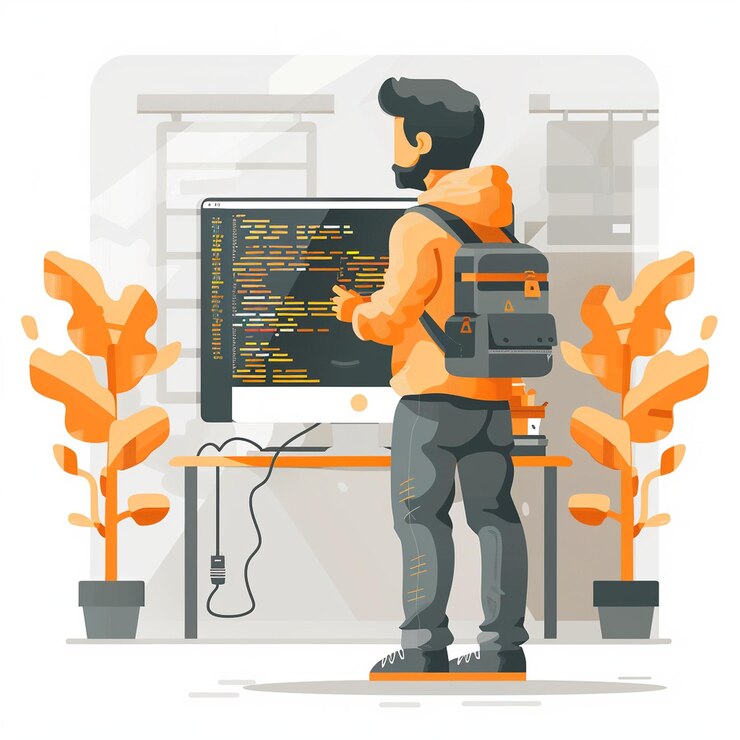 Foto técnico técnico periodista en un diseño minimalista de software