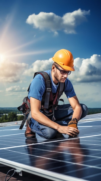 Técnicos a instalar painéis solares fotovoltaicos no telhado de uma casa