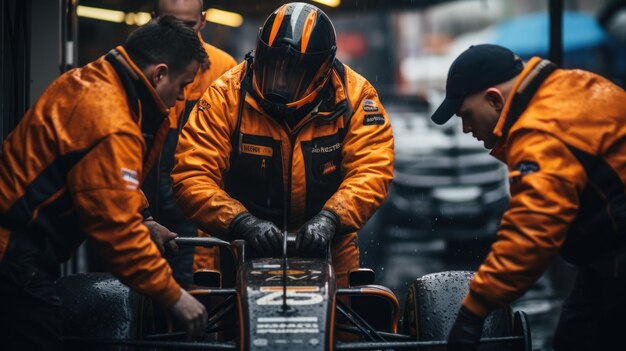 Técnicos F1 durante el entrenamiento de parada en boxes