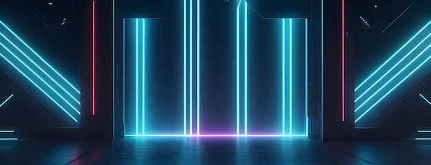 Tecnologia 3d abstrato luz neon fundo espaço vazio cena holofote noite escura virtual