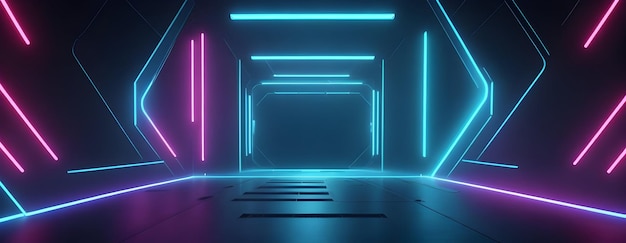 Tecnologia 3d abstrato luz neon fundo espaço vazio cena holofote noite escura virtual