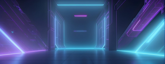 Tecnologia 3d abstrato luz neon fundo espaço vazio cena holofote noite escura virtual