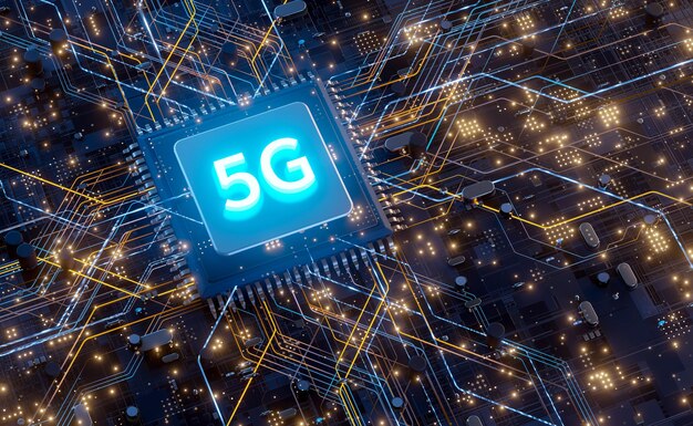 Tecnología 5G procesador de chips placa de circuito de fondo tecnología de comunicación Internet móvil de alta velocidad redes de nueva generación Tecnología moderna de negocios Internet y concepto de red