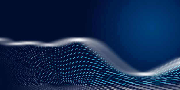 Tecnologia Abstracta e Big Data Fundo dinâmico Grelha de pontos Ondas com brilho em azul escuro